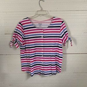 Woman’s Short Sleeve Casual Button up Top by freedom fit zone.  Size L.